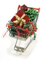 Shopping for christmas goodies using a credit card for holiday purchases